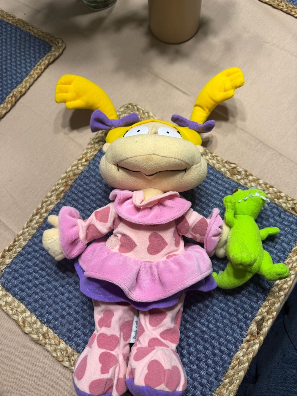 Pink Heart Plush Doll with Green Reptar Companion - Cute Kids Stuffed Toy